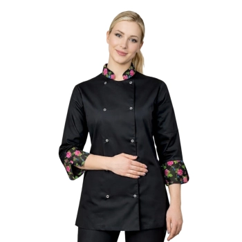 Bluza kucharska damska czarna rekaw 3/4 wzór W1 roz. XS – bluza kucharska – odzież gastronomiczna